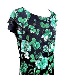 Perceptions New York Dress Womens XL Black Green Stretch Short Sleeves Lace hem